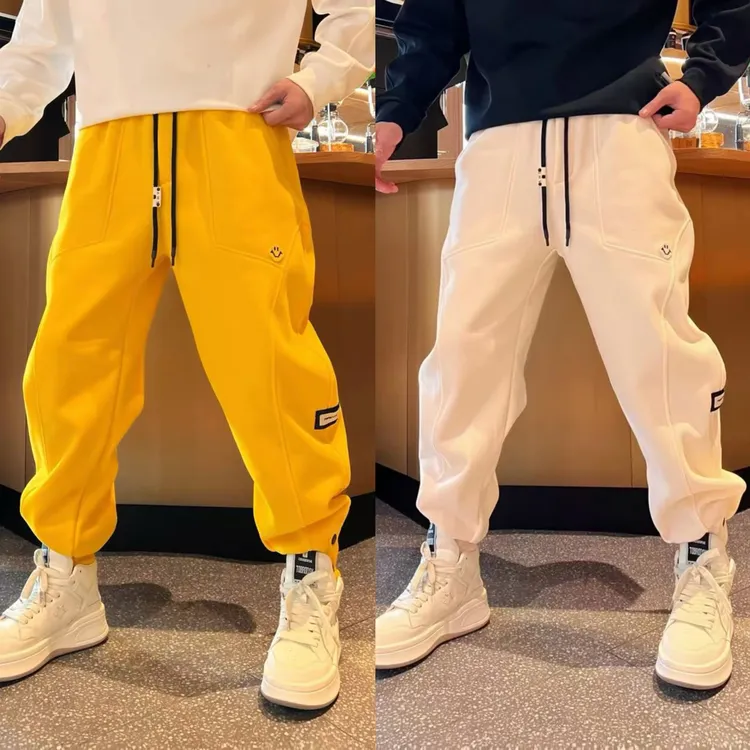 简约立体剪裁百搭宽松个性休闲卫裤时尚笑脸潮流男士帅气束脚裤