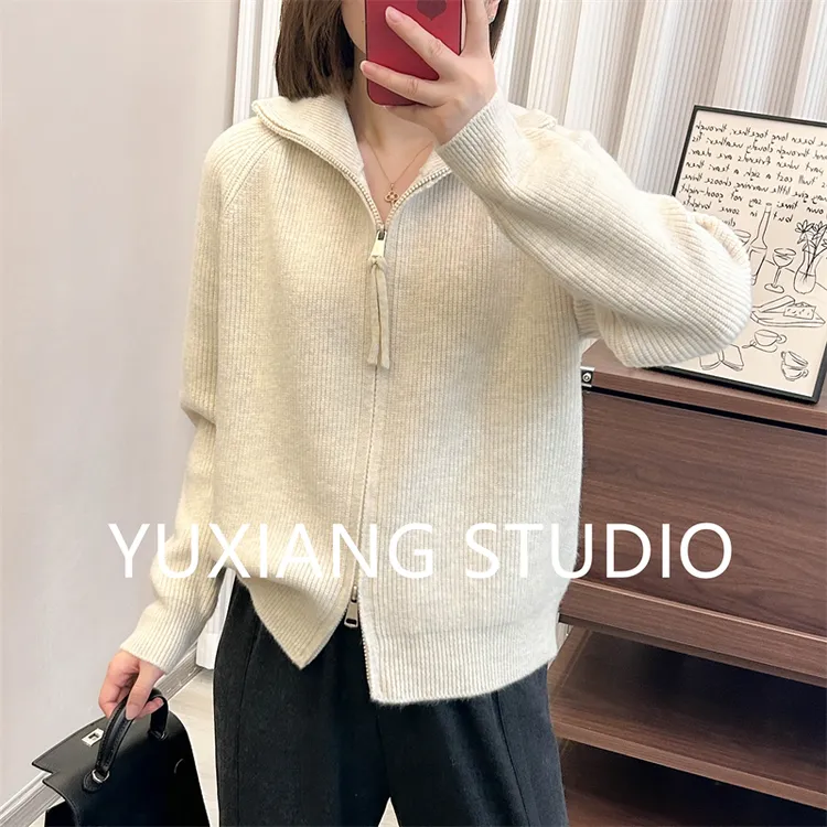 【加厚打底衫】4坑条拉链针织打底衫秋冬季新款开衫宽松韩版毛衣女