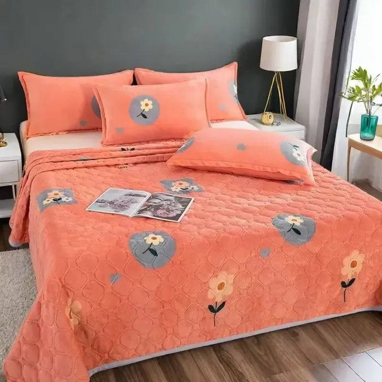 冬季保暖牛奶绒床单单件加厚夹棉防滑榻榻米床盖珊瑚绒毛毯绒毯子