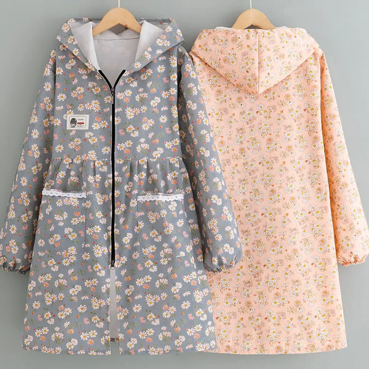 长袖帆布围裙女家用厨房做饭罩衣防污透气餐饮拉链工作服大人连帽