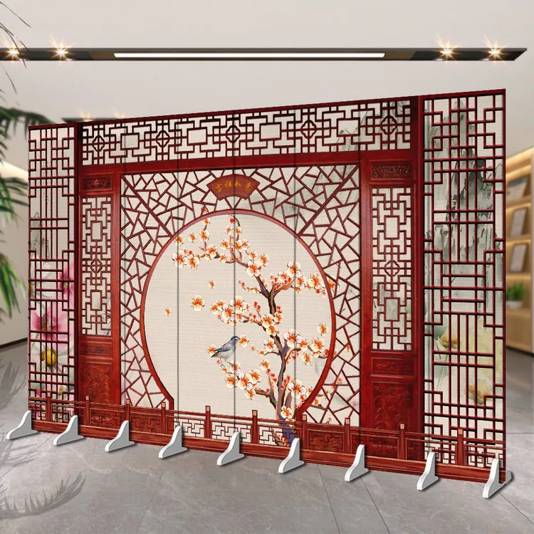 新款中式客厅屏风隔断办公室家用遮挡玄关饭店简易可折叠移动推拉