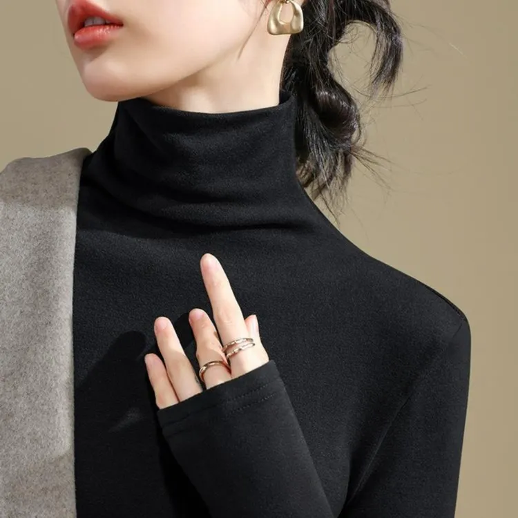 黑色高领德绒打底衫女秋冬2025新款保暖内搭纯色修身上衣长袖紧身