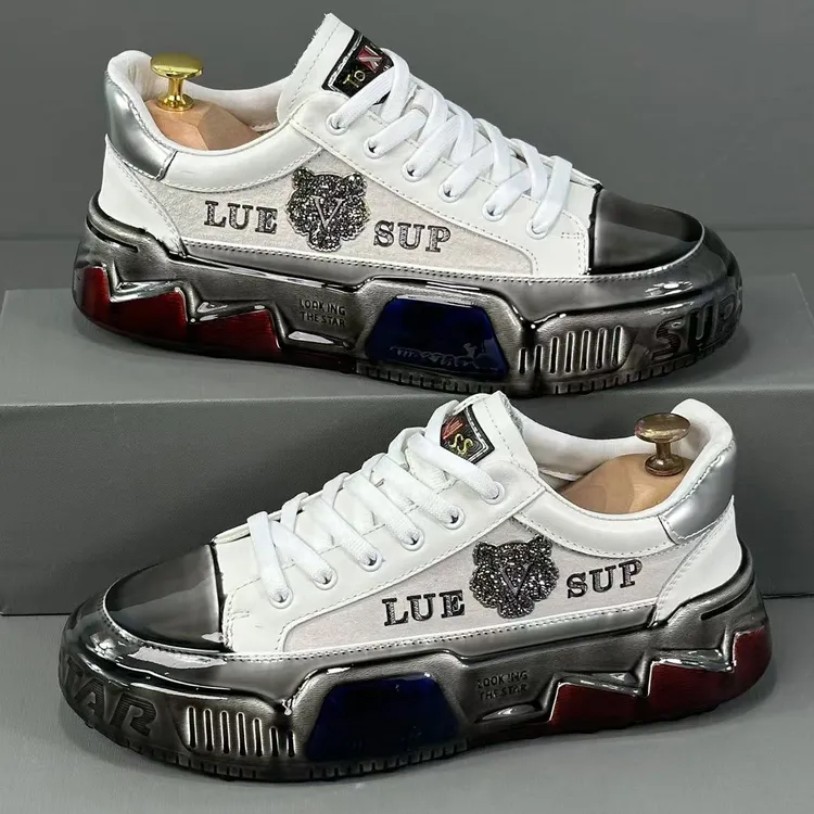 头层牛皮秋季新款板鞋淋胶厚底轻便透气真皮小众网红潮牌轻奢男鞋