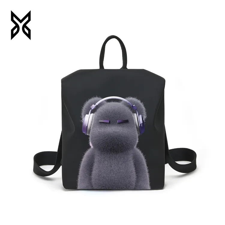 5-XY/五小雨【网红灰熊】黑色双肩包书包百搭休闲时尚双肩背潮流