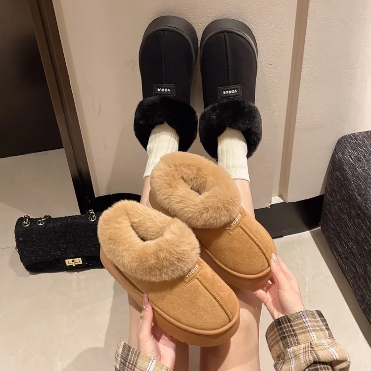 2024冬季新款加绒雪地靴女厚底保暖短筒鞋子男款毛毛棉鞋外穿防滑