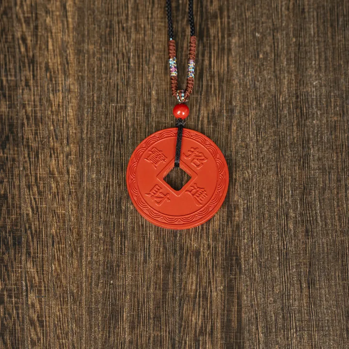 含辰砂工艺品【卓美】红朱砂招才进宝铜钱吊坠/个FL-1912