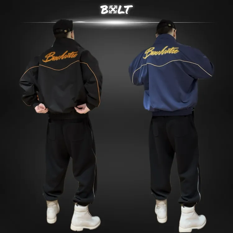 BXLT复古宽肩廓形立领美式反光条刺绣夹克外套