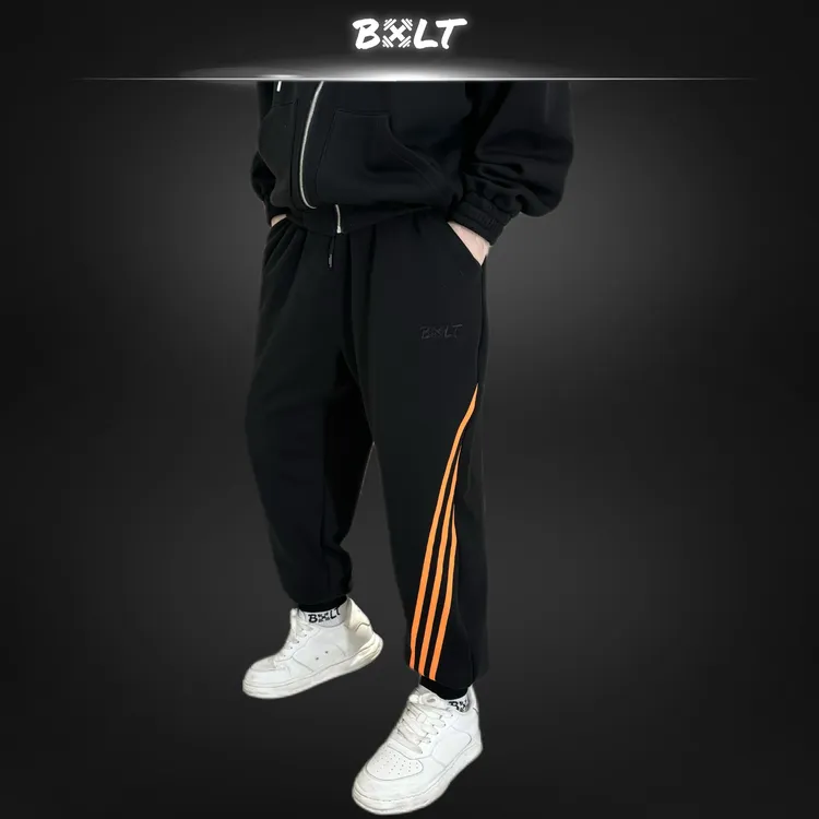 BXLT加绒复古美式斜杠刺绣宽松卫裤