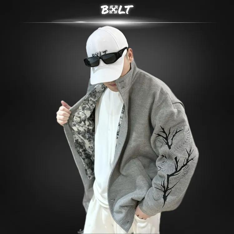 BXLT【蛇骨荆棘】蛇年哈灵顿毛呢宽肩立领夹克外套