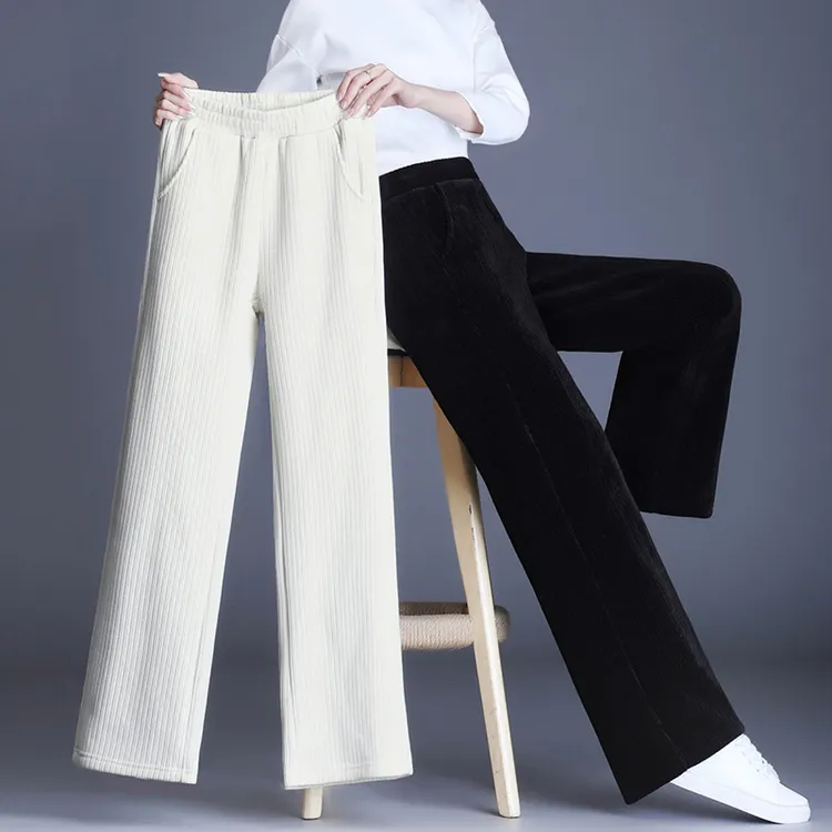 加绒加厚窄版阔腿裤高腰宽松显瘦直筒裤大码雪尼尔垂感休闲裤外穿