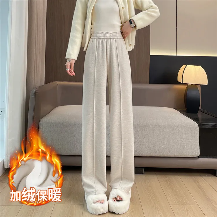 女款爆款2024新款秋冬女款加绒裤子加厚显瘦阔腿格子裤加绒印花