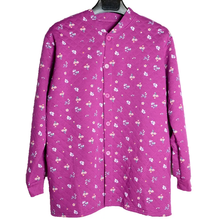 开衫保暖女士秋衣宽松三层保暖长袖加肥加大码秋冬老年人妈妈装