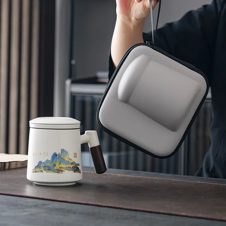 美甚陶瓷茶杯带盖过滤马克杯家用大容量茶水分离泡茶办公杯伴手礼
