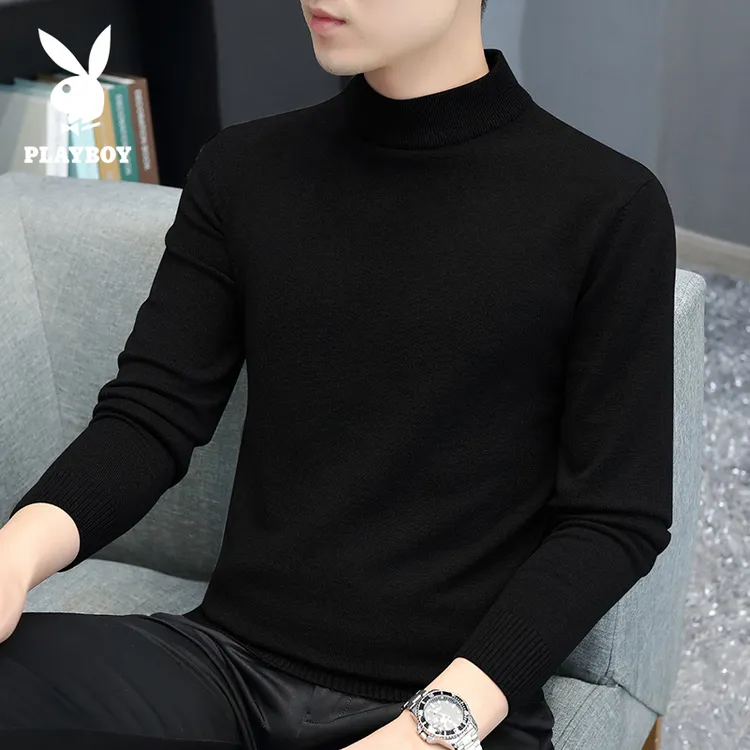 花花公子半高领毛衣男士针织衫2025冬季新款潮牌痞帅休闲打底衫男
