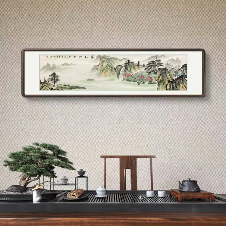 《春江烟云》手绘四尺对开山水国画客厅办公室中式挂画字画直播间