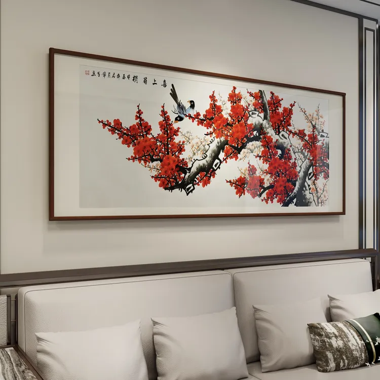 《喜上眉梢》纯手绘梅花图四尺六尺八尺国画字画客厅文玩挂画探宝