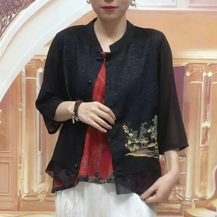 新款中国风高端洋气刺绣休闲百搭外套防晒上衣