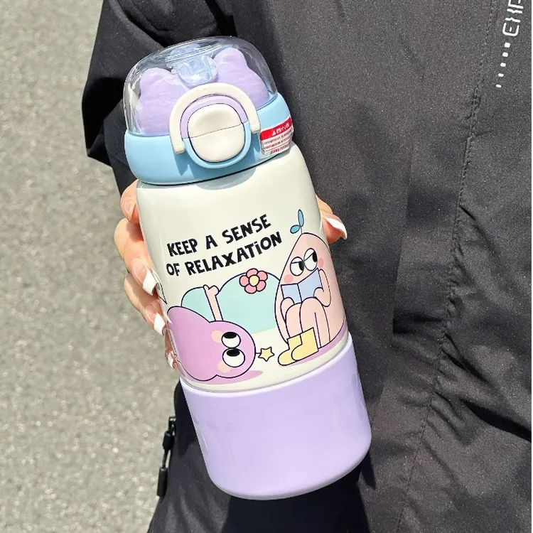 小茶日记保温杯大容量可爱杯子学生高颜值水杯家用吸管杯一杯三用