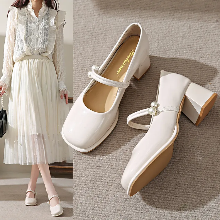 粗跟单鞋2025年春季中跟小个子显高高跟百搭配裙子法式玛丽珍鞋