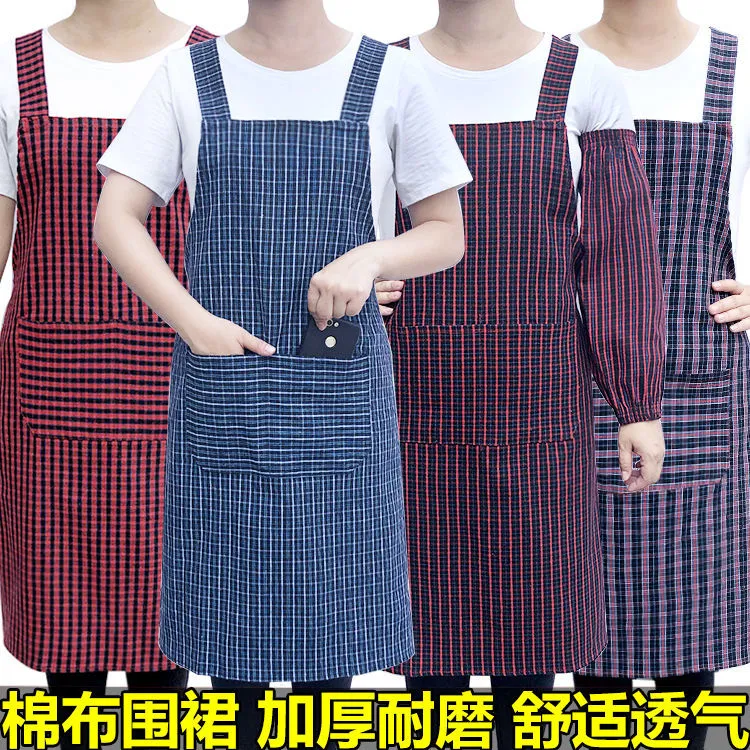 纯棉男女围裙厨房家用做饭老粗布背带围腰棉麻防污耐磨耐脏工作服