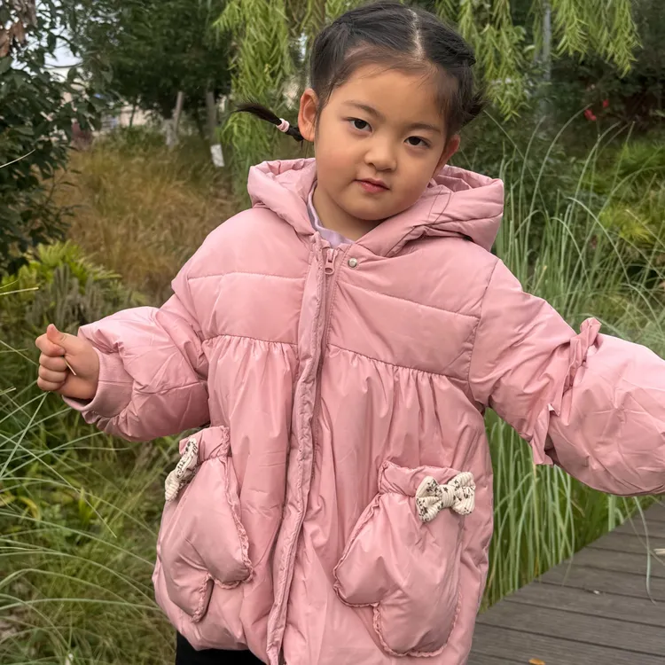 女童新款加厚羽绒服连帽手套款宝宝保暖冬季洋气可爱外套公主风