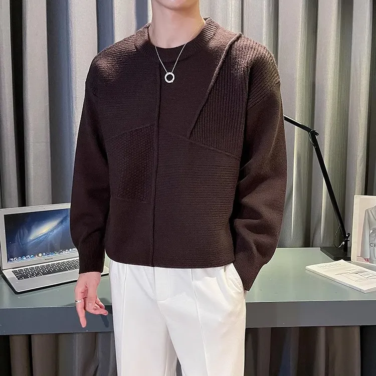 高级感圆领针织衫男冬季潮牌痞帅百搭内搭打底衫2024新款男士毛衣