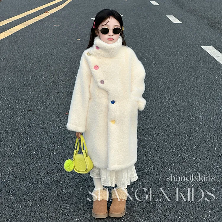 女童秋冬外套2025新款洋气大童加厚保暖毛毛衣冬季儿童中长款大衣