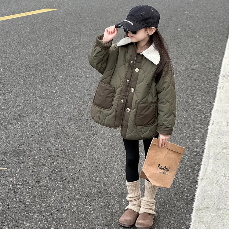 女童秋冬外套2025新款洋气时髦大童夹棉加厚棉服冬季儿童保暖棉衣