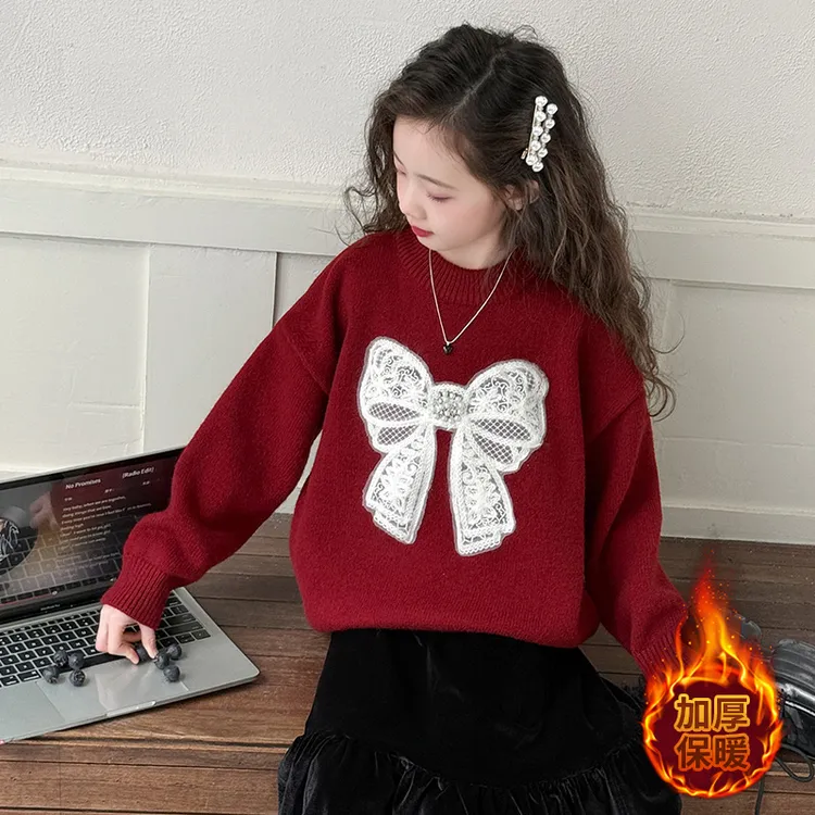 女童红色毛衣秋冬2025新款洋气大童加厚本命年冬季儿童圣诞针织衫