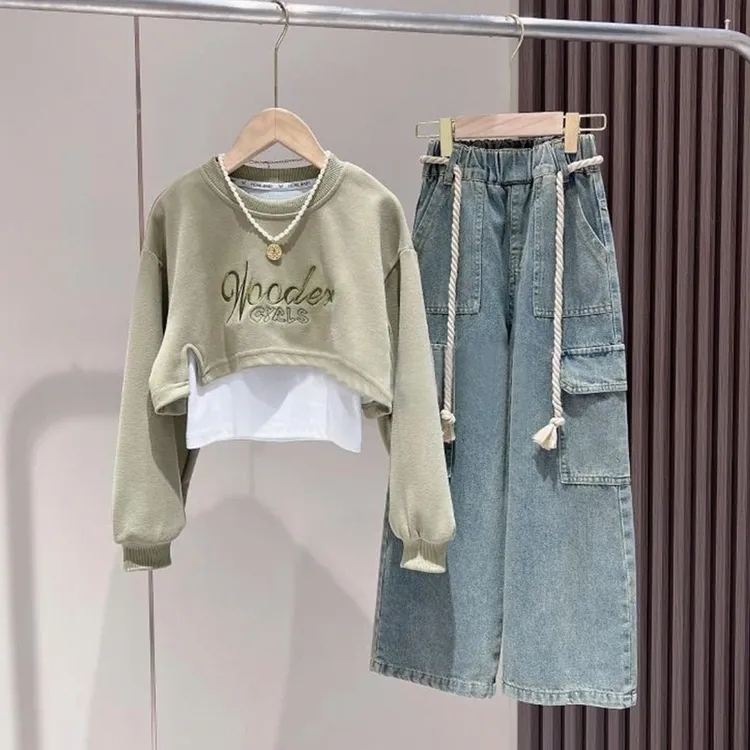 女童卫衣套装春秋2025新款秋季洋气大童工装裤时髦秋装儿童6-12岁