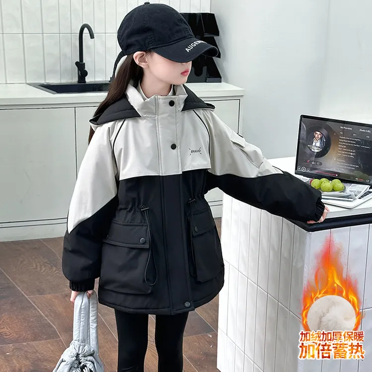 女童秋冬加绒棉衣外套2025新款洋气大童加厚派克服冬季儿童冲锋衣