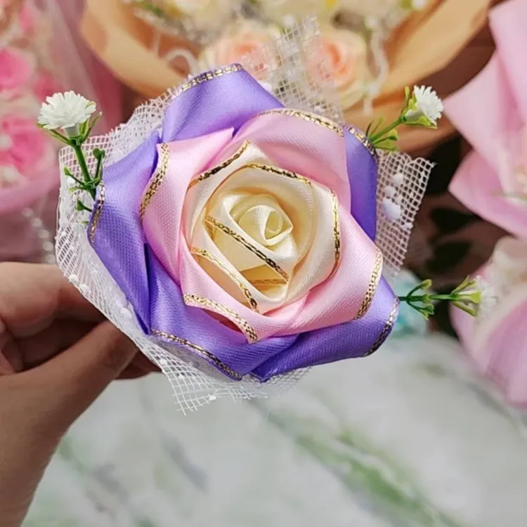 金边丝带玫瑰花材料包新手材料包送教程