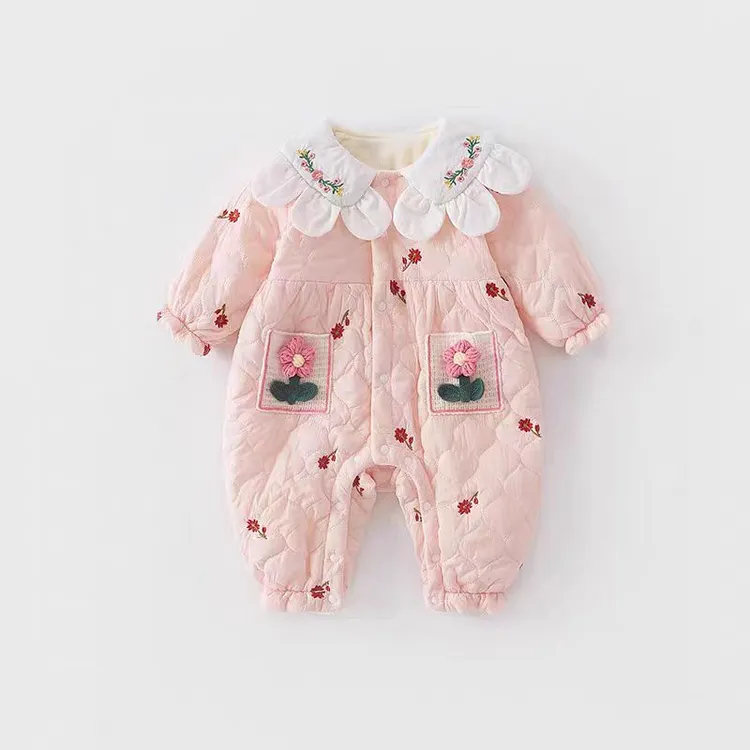 超萌新生婴儿衣服秋冬加绒加棉女宝宝连体衣可爱公主外出抱衣爬服