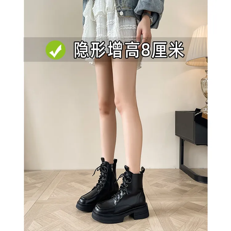 内增高英伦风马丁靴女2025秋冬户外加绒休闲靴时装靴女靴保暖短靴