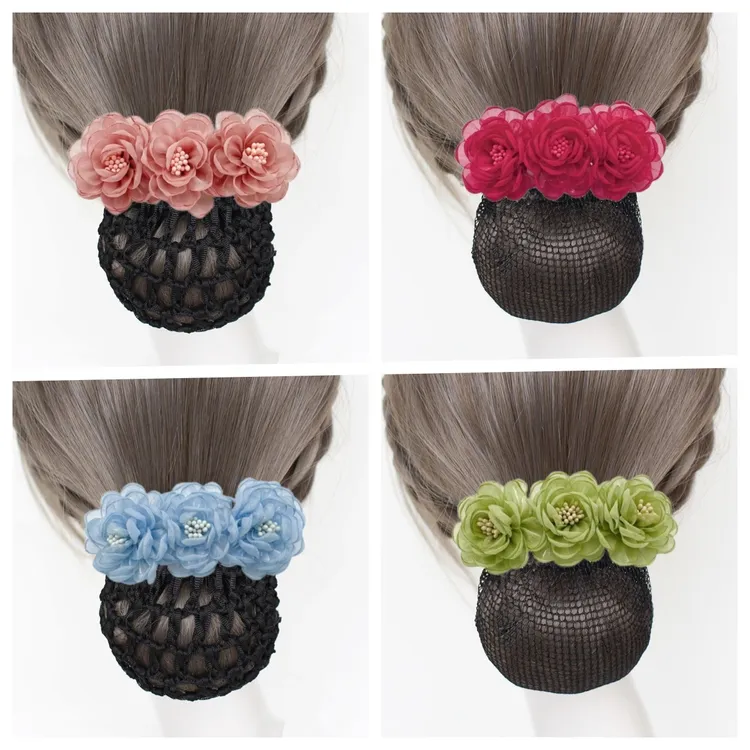 新款职业发网兜头饰发饰花朵大号头花网兜发夹网纱韩式甜美优雅