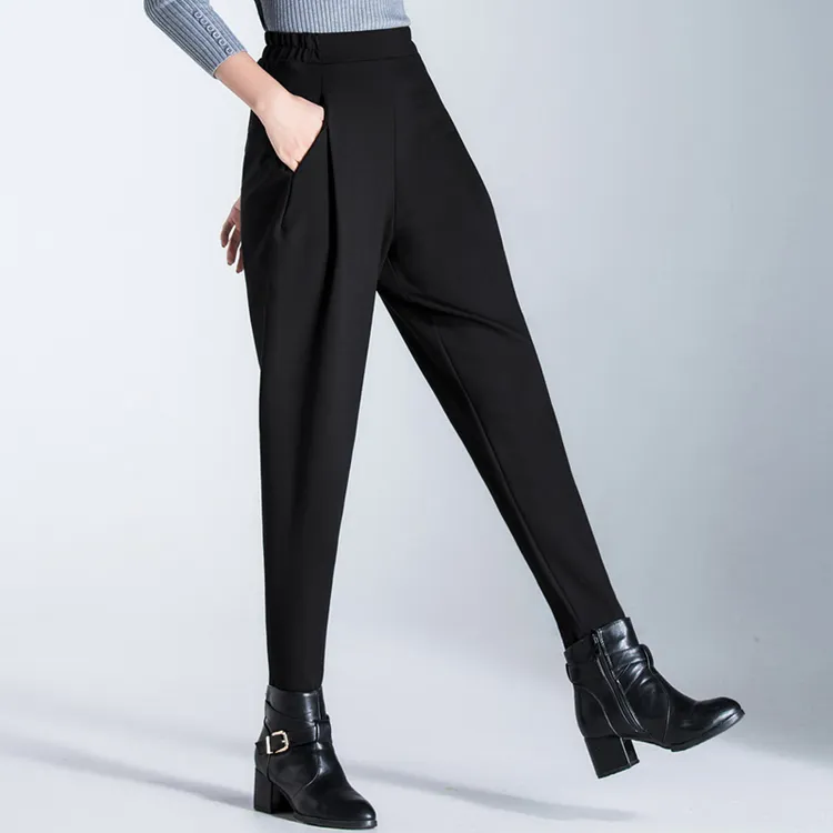 布琳达黑色显瘦高档哈伦裤子女款2025秋冬新款时尚宽松休闲萝卜裤