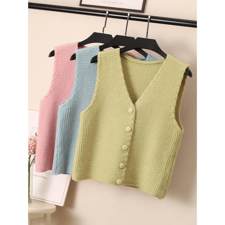 马甲女针织背心春秋季爆款马夹新款短款宽松V领叠穿无袖毛衣外套