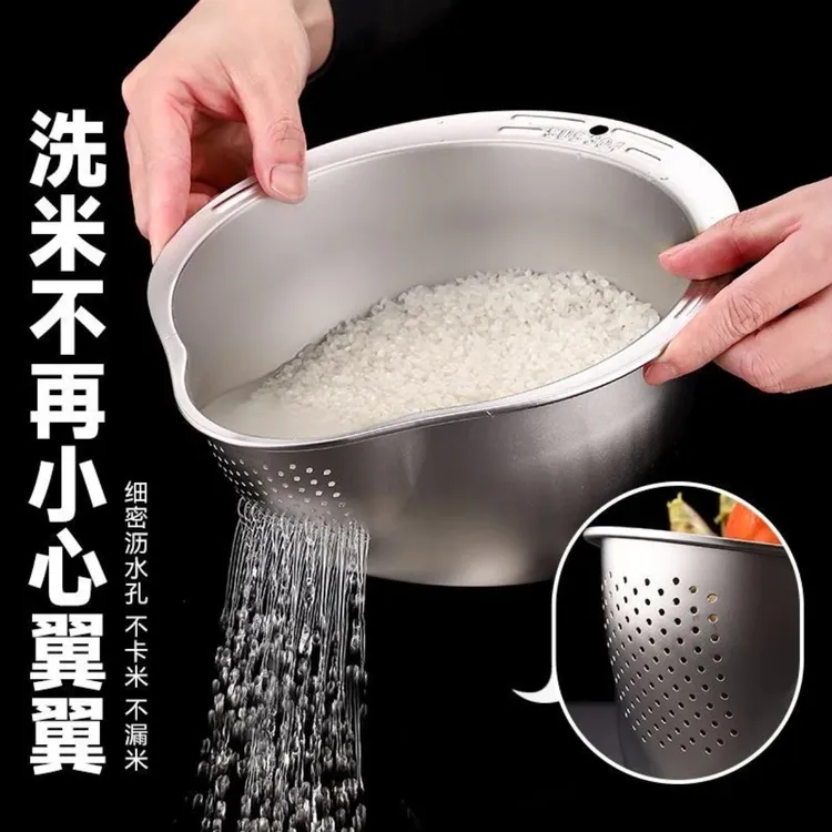 【工厂直销】加厚不锈钢淘米盆家用厨房沥水篮2024新款洗菜盆隔渣盆