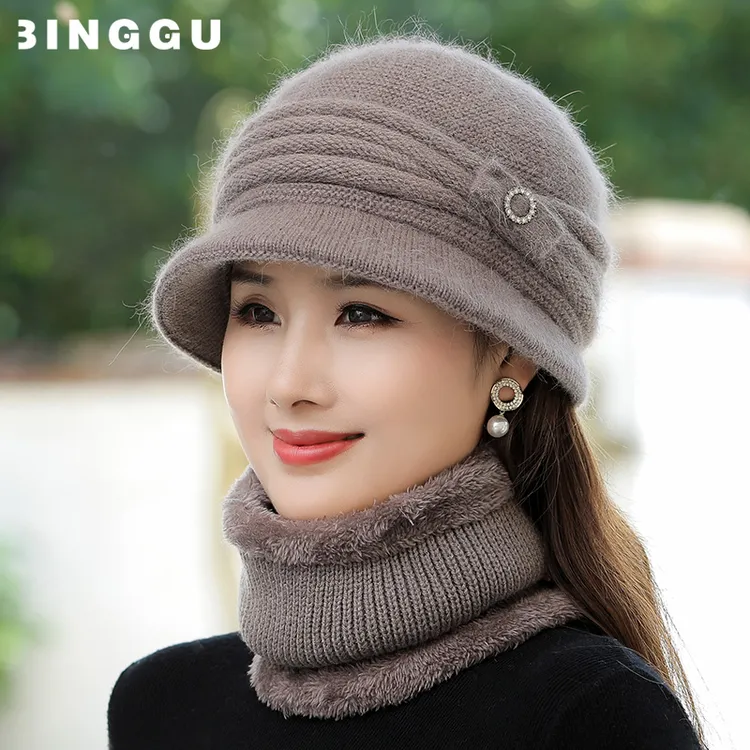 冰古中老年人帽子女秋冬保暖针织毛线帽冬季老人妈妈奶奶老太太帽