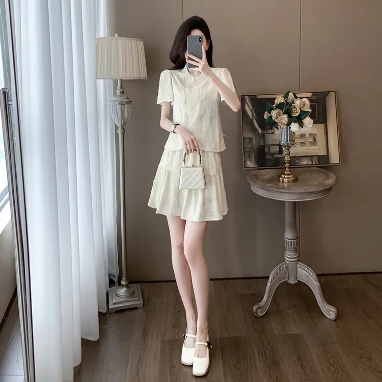 高档女士时尚套装裙夏季显瘦气质减龄小个子国风短款裙子两件套