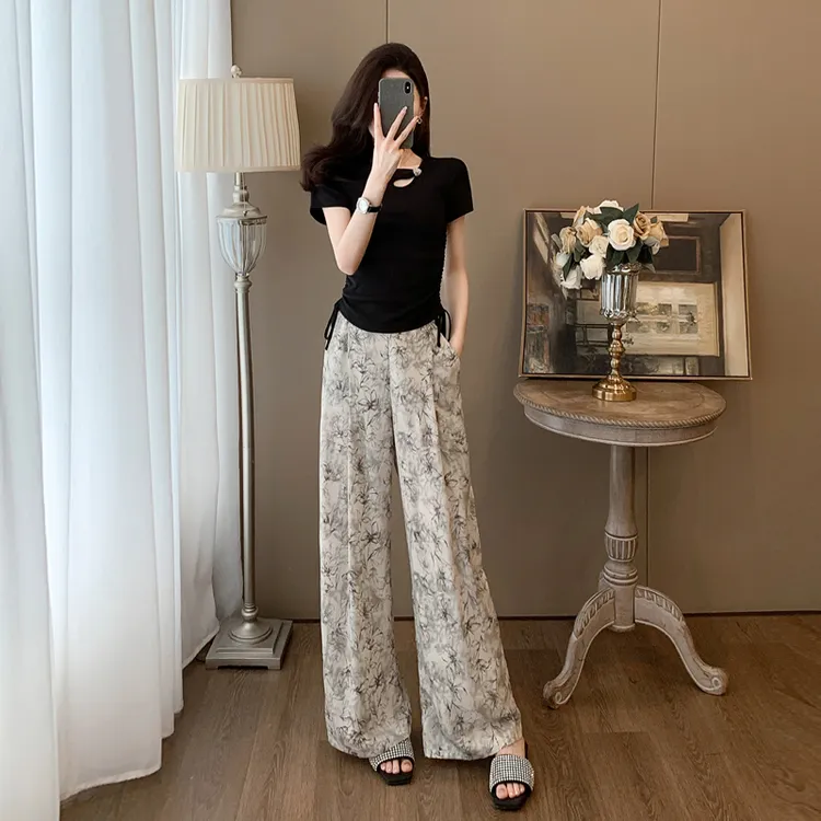 高档国风时尚套装女夏季显瘦气质高级感减龄休闲阔腿裤两件套洋气