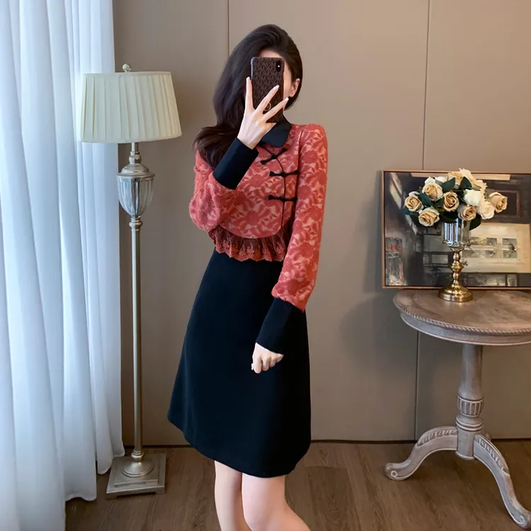 新中式复古国风连衣裙女秋冬显瘦气质高级感过年洋气上档次裙子