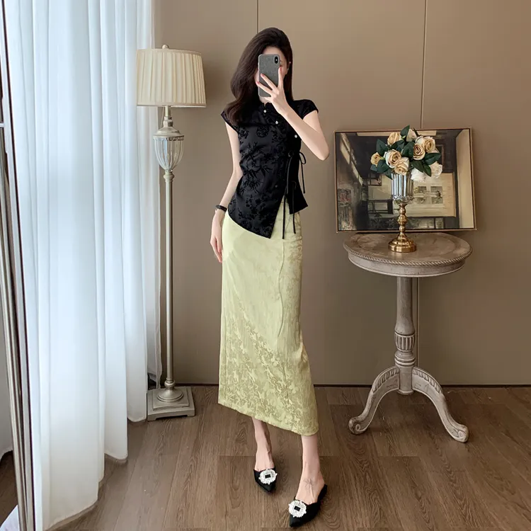 新中式国风套装裙夏季显瘦气质高级感时尚减龄包臀半身裙子两件套