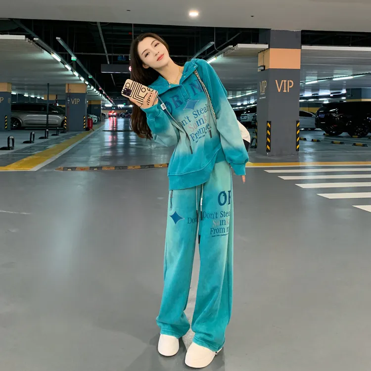 冬季炸街一整套女装宽松显瘦休闲时尚运动加绒卫衣阔腿裤两件套装