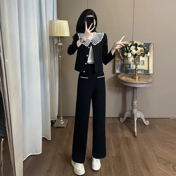 小香风时尚套装女秋冬新款显瘦气质减龄洋气休闲阔腿裤两件套