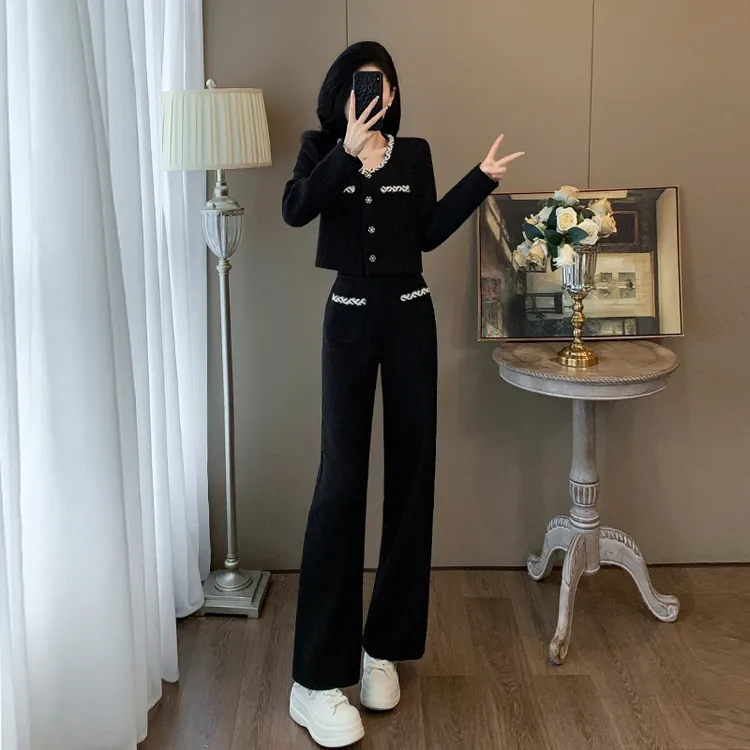 小香风时尚套装女春秋显瘦气质通勤减龄洋气休闲阔腿裤两件套