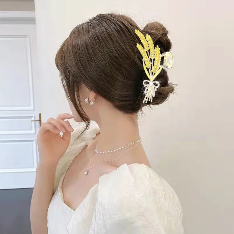 铁合金仿水晶发饰 大麦穗抓夹头饰高级夹后脑勺网红大抓夹鲨鱼夹