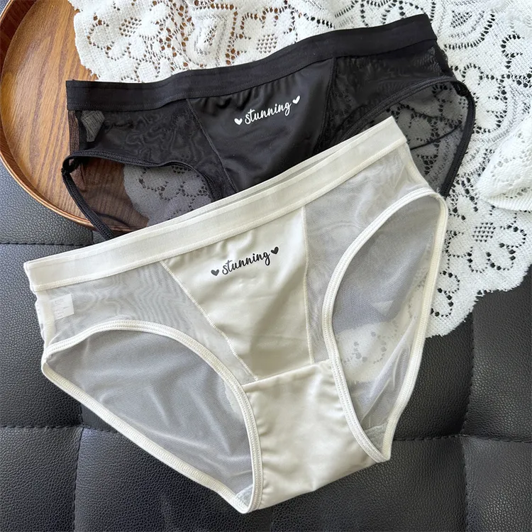 【80-130斤】3393欧美网纱冰丝字母亮面低腰女内裤