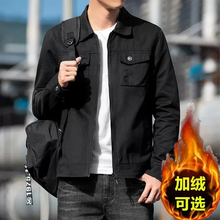 全棉35轻熟风40帆布工装30岁男士成熟穿搭秋冬天无帽外套上衣夹克
