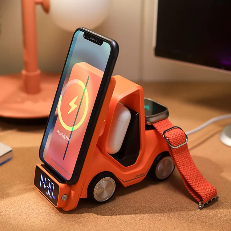 新款创意叉车三合一无线充电器适用iwatch苹果耳机airpods充电座